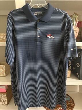 Nike Navy and White Striped Denver Broncos Polo. Size XL.